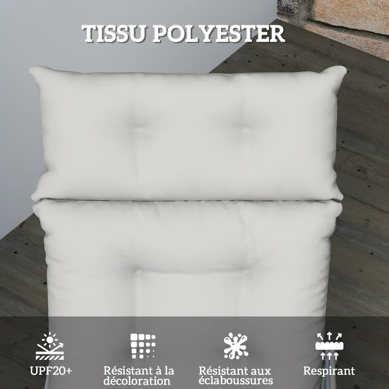 Coussin transat épais 190 x 56 x 10 cm confort rembourré anti uv upf20 contemporain extérieur en polyester gris clair 21_0005289