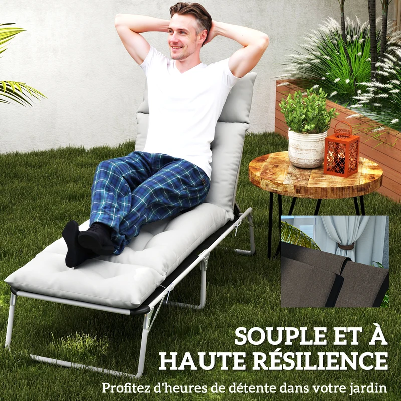 Coussin transat épais 190 x 56 x 10 cm confort rembourré anti uv upf20 contemporain extérieur en polyester gris clair 21_0005289