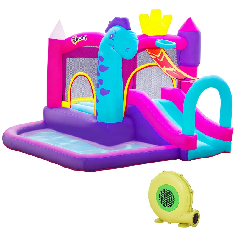 Château gonflable aire de jeux extérieur 300 x 270 x 200 cm toboggan et piscine décoratif tendance en tissu oxford rouge 21_0000341