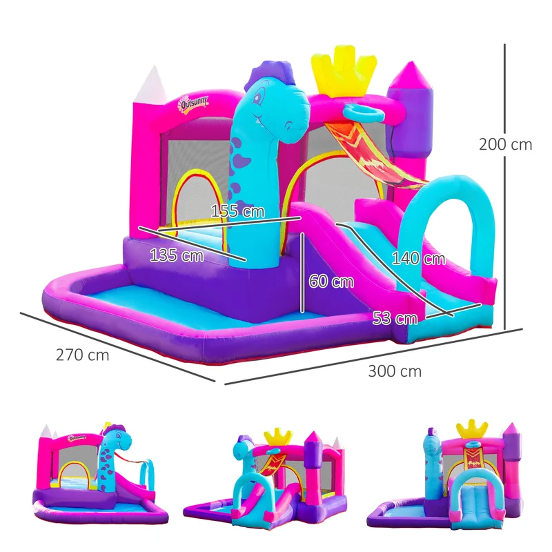 Château gonflable aire de jeux extérieur 300 x 270 x 200 cm toboggan et piscine décoratif tendance en tissu oxford rouge 21_0000341