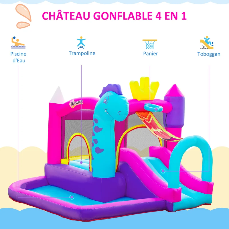 Château gonflable aire de jeux extérieur 300 x 270 x 200 cm toboggan et piscine décoratif tendance en tissu oxford rouge 21_0000341