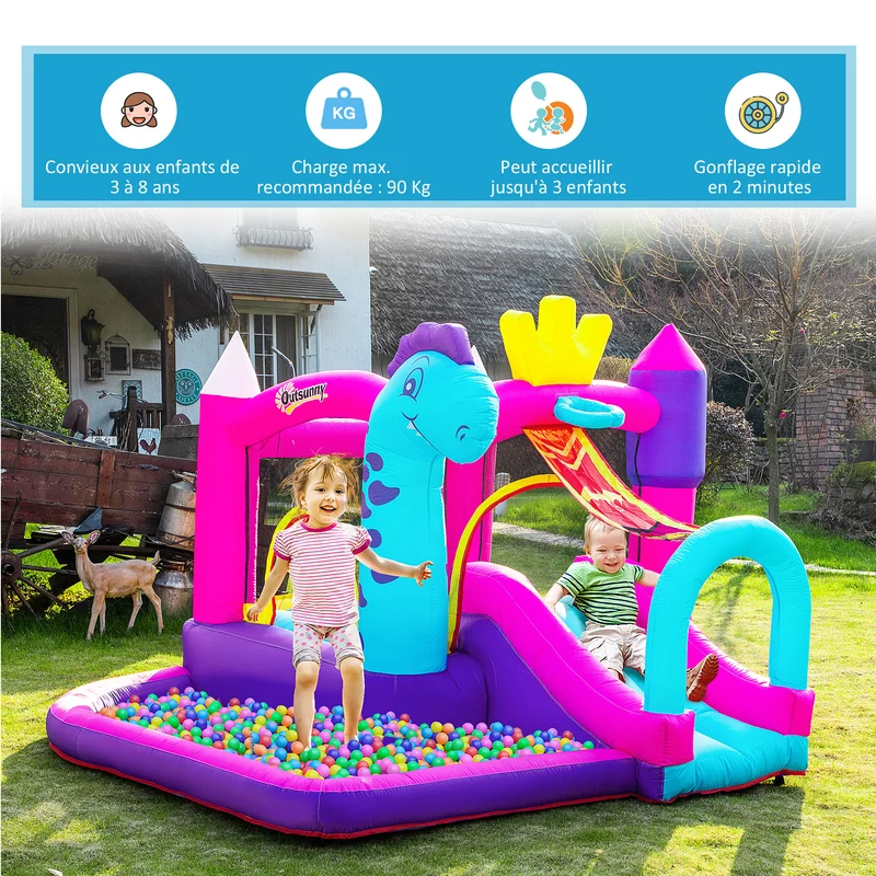 Château gonflable aire de jeux extérieur 300 x 270 x 200 cm toboggan et piscine décoratif tendance en tissu oxford rouge 21_0000341