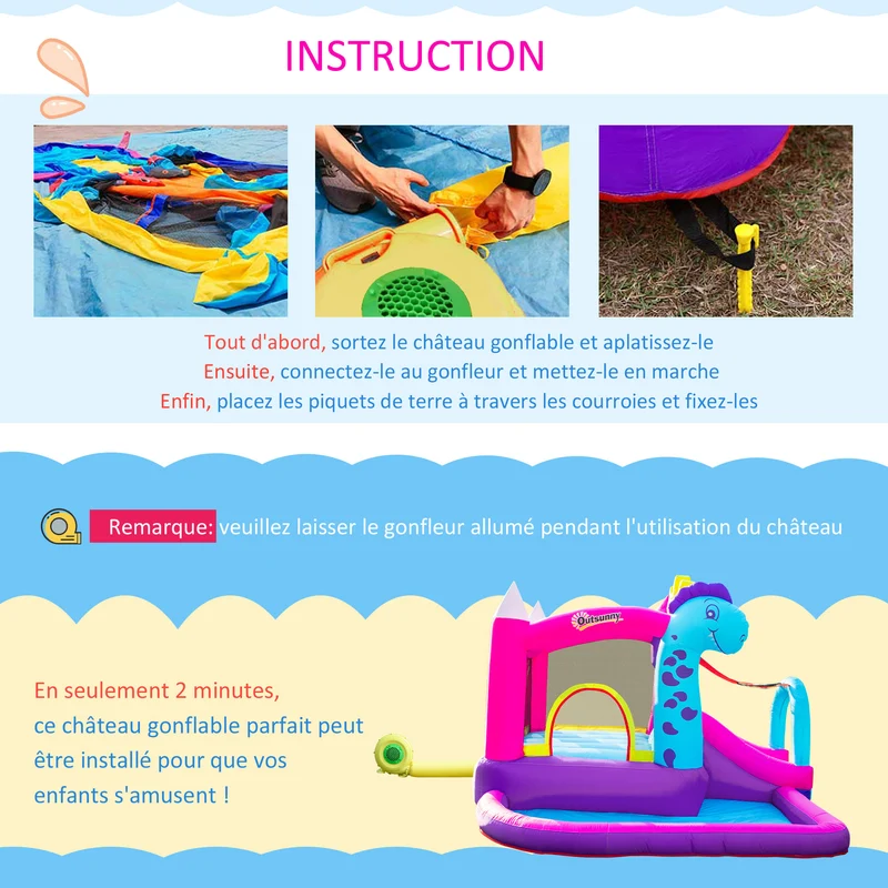 Château gonflable aire de jeux extérieur 300 x 270 x 200 cm toboggan et piscine décoratif tendance en tissu oxford rouge 21_0000341