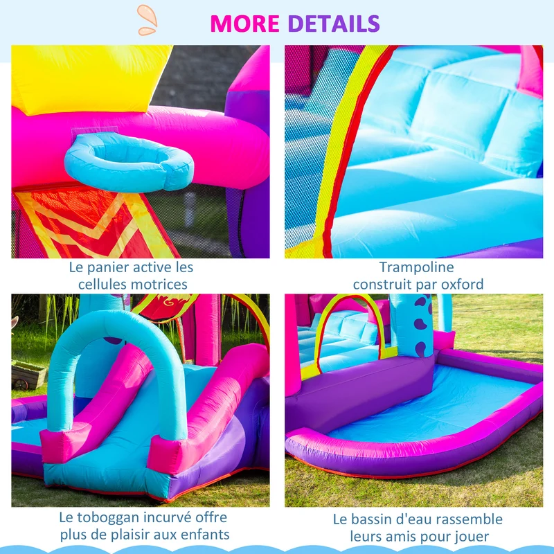 Château gonflable aire de jeux extérieur 300 x 270 x 200 cm toboggan et piscine décoratif tendance en tissu oxford rouge 21_0000341