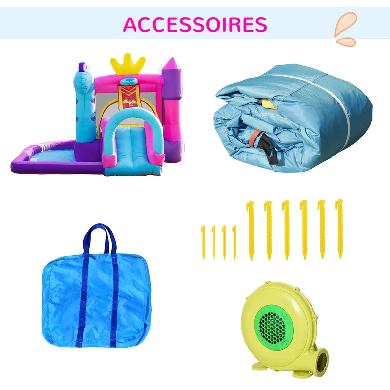 Château gonflable aire de jeux extérieur 300 x 270 x 200 cm toboggan et piscine décoratif tendance en tissu oxford rouge 21_0000341