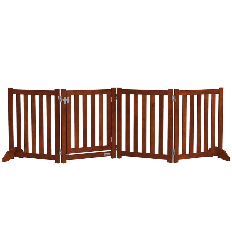 Barrière de sécurité pour chien modulable 205 x 30 x 60 cm pliable avec porte intégrée design scandinave en MDF marron 21_0007448