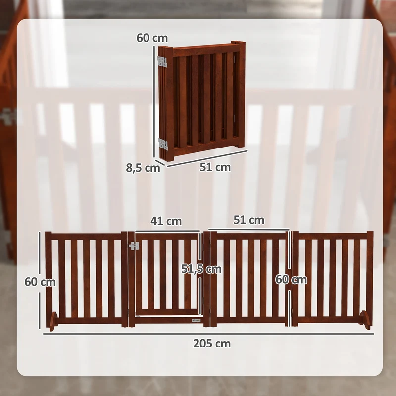 Barrière de sécurité pour chien modulable 205 x 30 x 60 cm pliable avec porte intégrée design scandinave en MDF marron 21_0007448