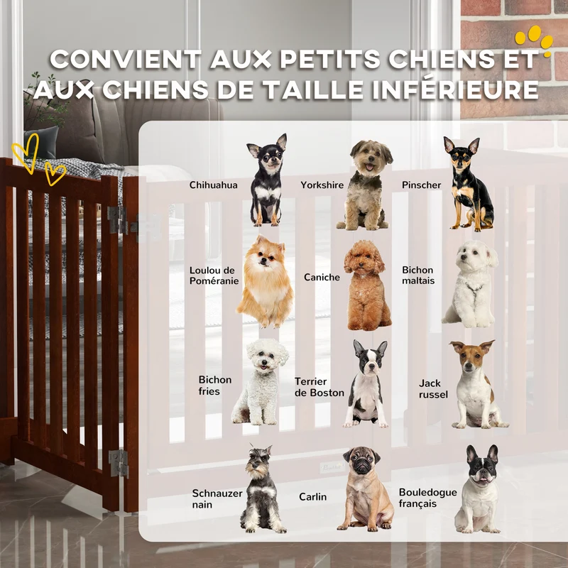 Barrière de sécurité pour chien modulable 205 x 30 x 60 cm pliable avec porte intégrée design scandinave en MDF marron 21_0007448