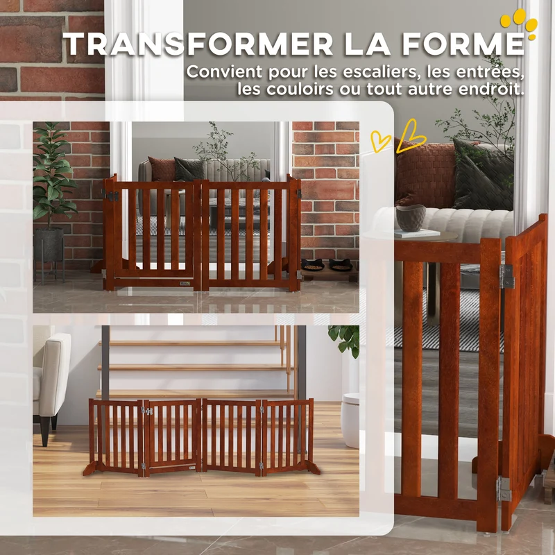 Barrière de sécurité pour chien modulable 205 x 30 x 60 cm pliable avec porte intégrée design scandinave en MDF marron 21_0007448