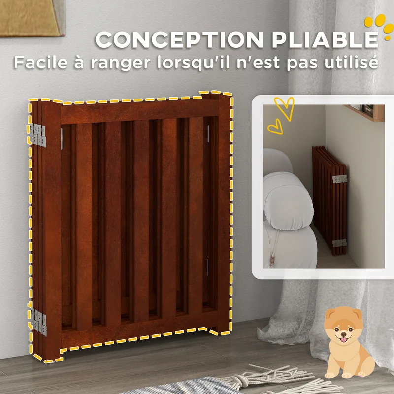 Barrière de sécurité pour chien modulable 205 x 30 x 60 cm pliable avec porte intégrée design scandinave en MDF marron 21_0007448