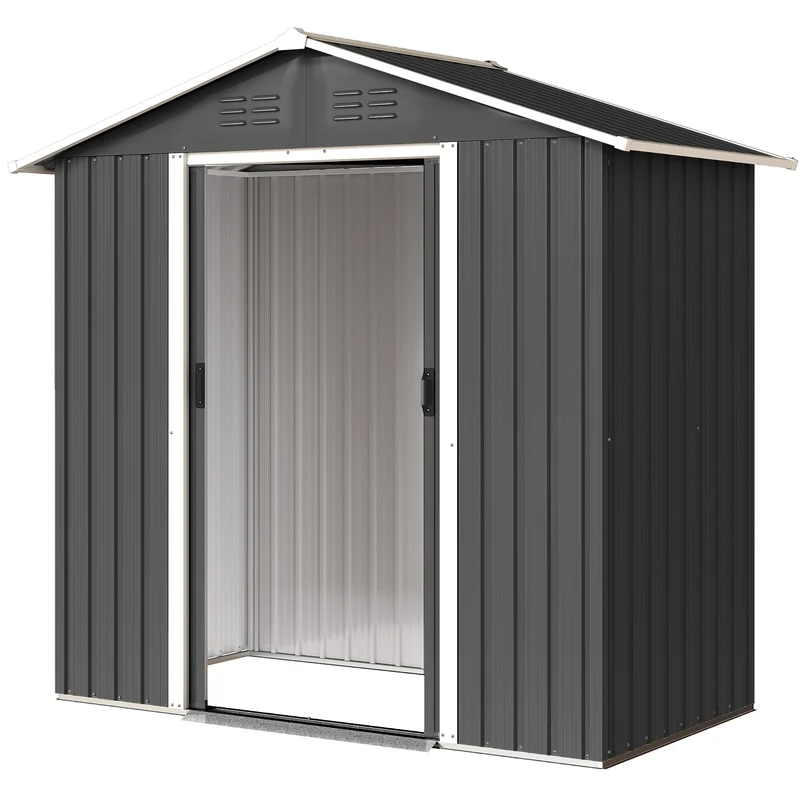 Abri de jardin rangement extérieur 194 x 107 x 191 cm double porte coulissante ventilé moderne design en acier gris foncé 21_0004182