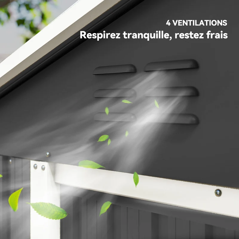 Abri de jardin rangement extérieur 194 x 107 x 191 cm double porte coulissante ventilé moderne design en acier gris foncé 21_0004182