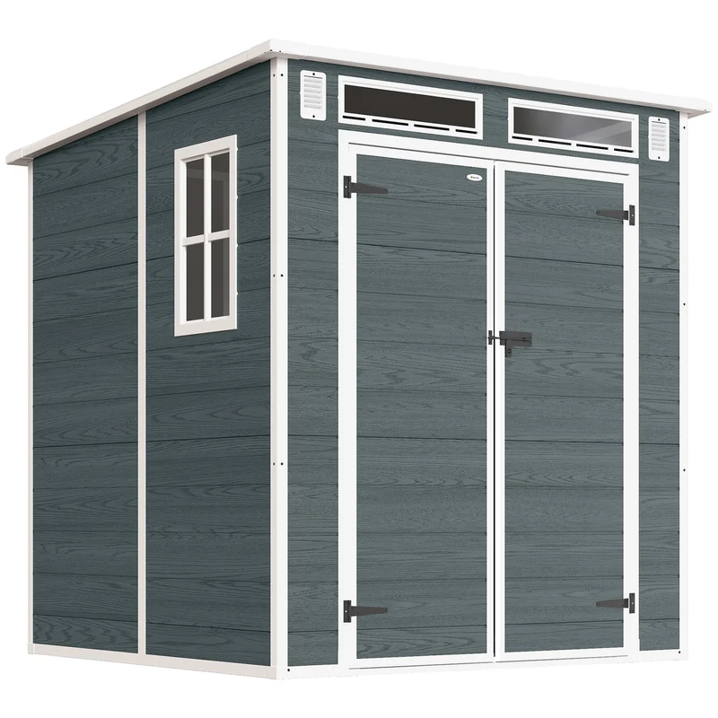 Abri de jardin double porte 182 x 182 x 196 cm rangement sécurisé ventilation anti-humidité contemporain en PP gris 21_0005616