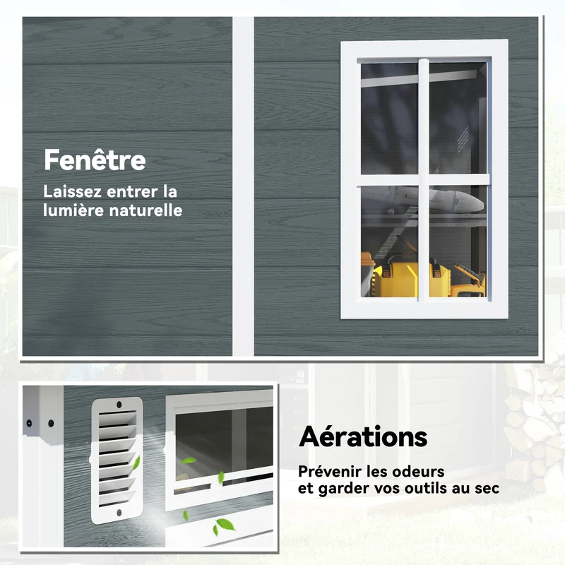 Abri de jardin double porte 182 x 182 x 196 cm rangement sécurisé ventilation anti-humidité contemporain en PP gris 21_0005616