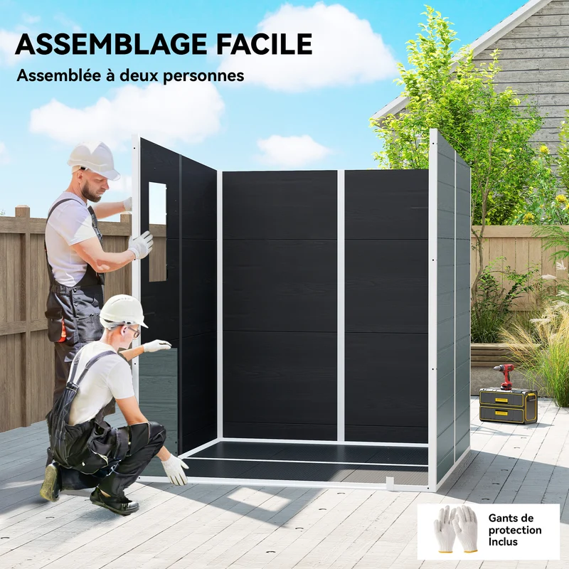 Abri de jardin double porte 182 x 182 x 196 cm rangement sécurisé ventilation anti-humidité contemporain en PP gris 21_0005616