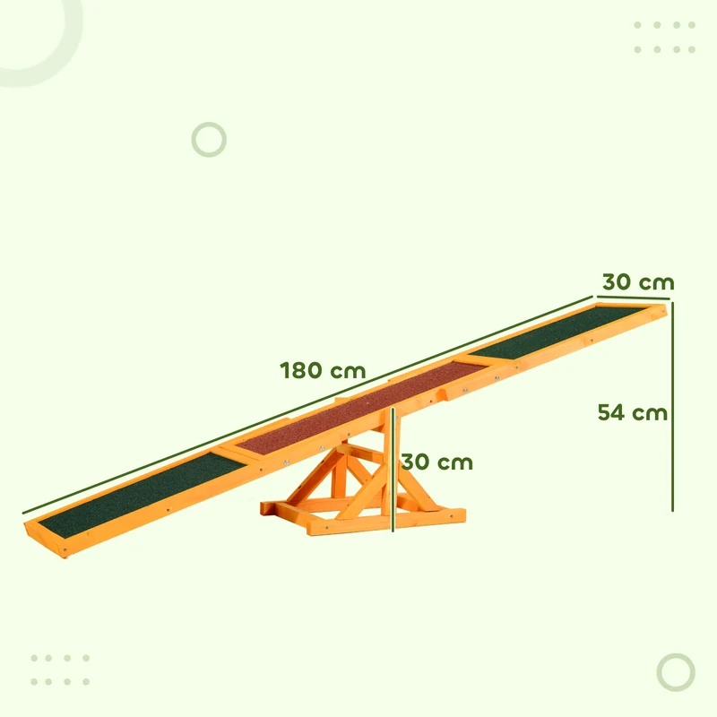 Bascule d'agilité pour chien 180 x 30 x 30 cm antidérapant entraînement équilibre usage extérieur rustique en bois brique 21_0007323