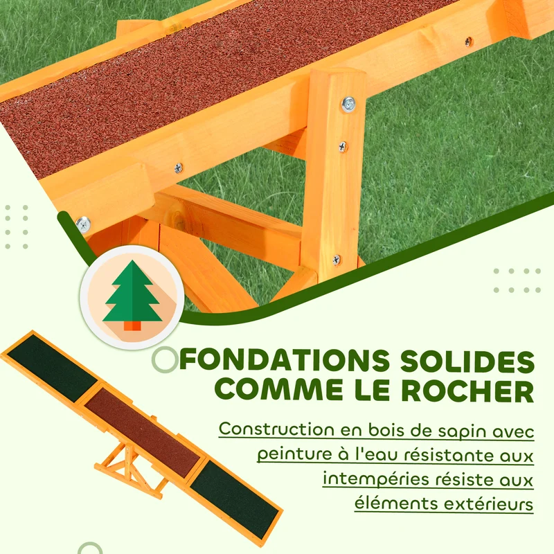 Bascule d'agilité pour chien 180 x 30 x 30 cm antidérapant entraînement équilibre usage extérieur rustique en bois brique 21_0007323