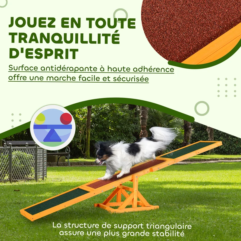 Bascule d'agilité pour chien 180 x 30 x 30 cm antidérapant entraînement équilibre usage extérieur rustique en bois brique 21_0007323