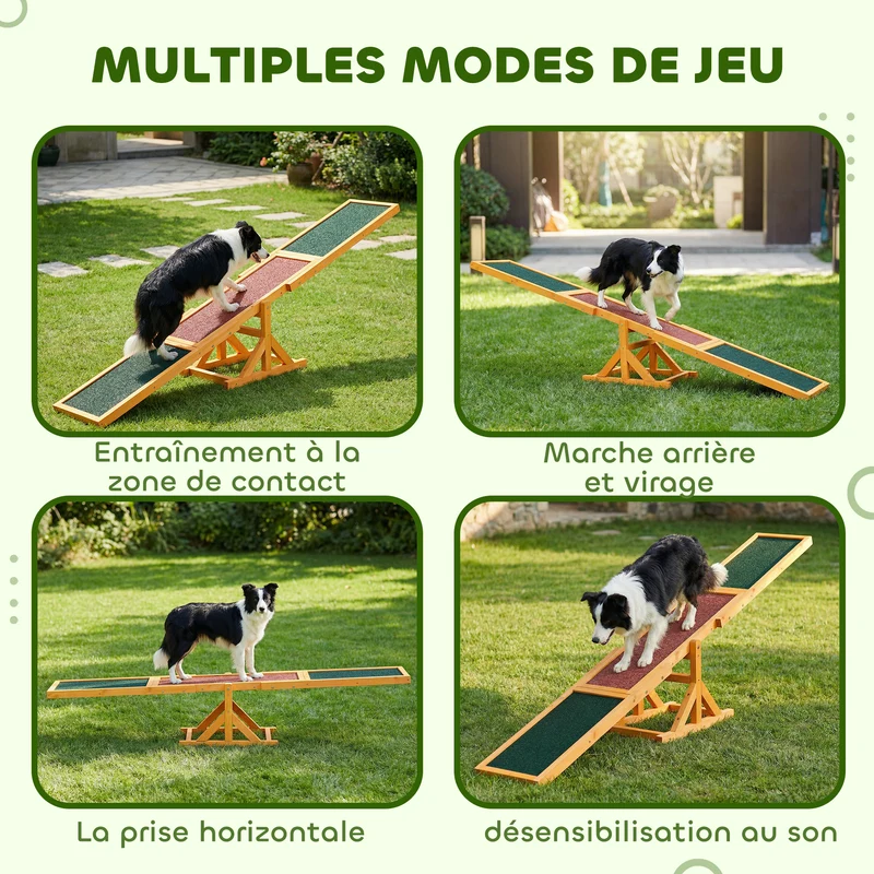 Bascule d'agilité pour chien 180 x 30 x 30 cm antidérapant entraînement équilibre usage extérieur rustique en bois brique 21_0007323
