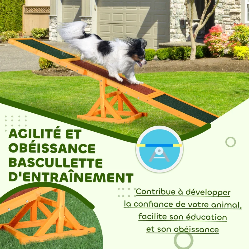 Bascule d'agilité pour chien 180 x 30 x 30 cm antidérapant entraînement équilibre usage extérieur rustique en bois brique 21_0007323