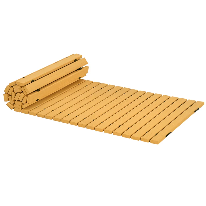 Allée de jardin en lattes enroulable terrasse balcon 185 x 60 x 1.9 cm antidérapante drainante rustique en bois jaune 21_0003965