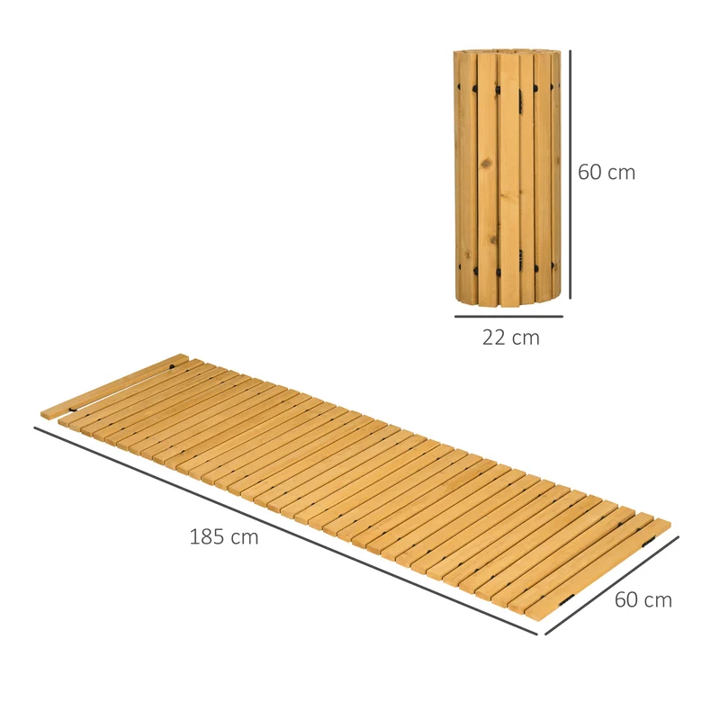 Allée de jardin en lattes enroulable terrasse balcon 185 x 60 x 1.9 cm antidérapante drainante rustique en bois jaune 21_0003965