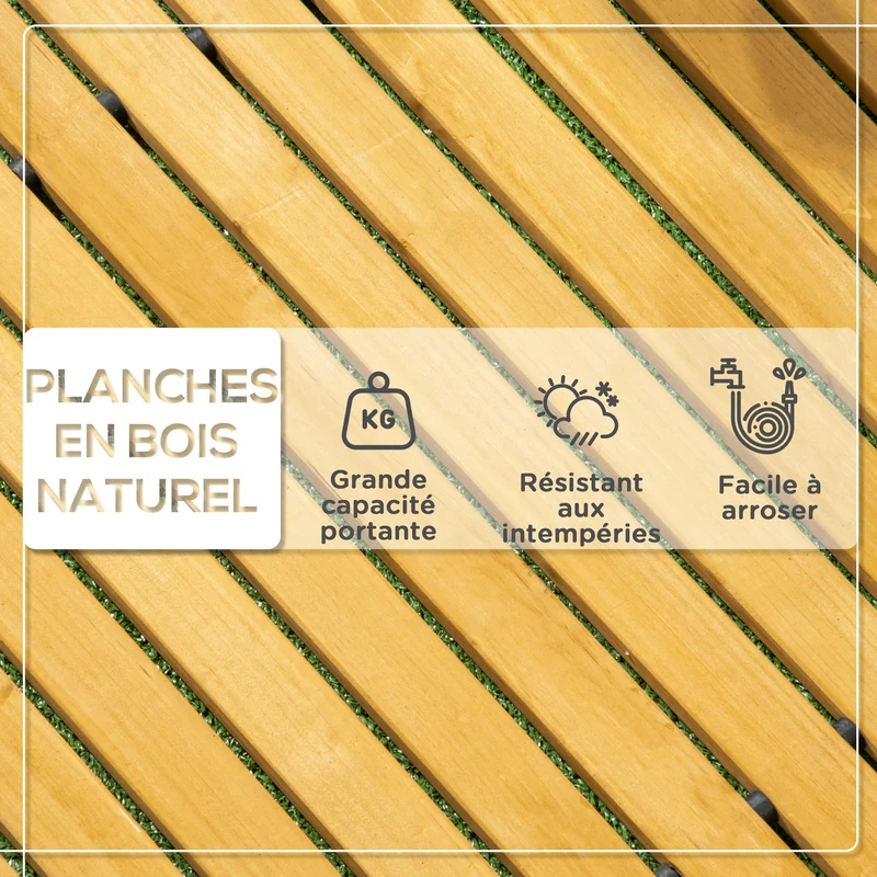 Allée de jardin en lattes enroulable terrasse balcon 185 x 60 x 1.9 cm antidérapante drainante rustique en bois jaune 21_0003965