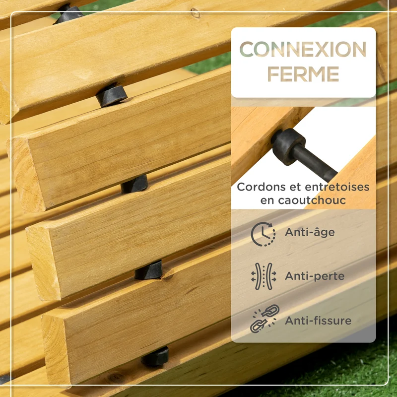 Allée de jardin en lattes enroulable terrasse balcon 185 x 60 x 1.9 cm antidérapante drainante rustique en bois jaune 21_0003965