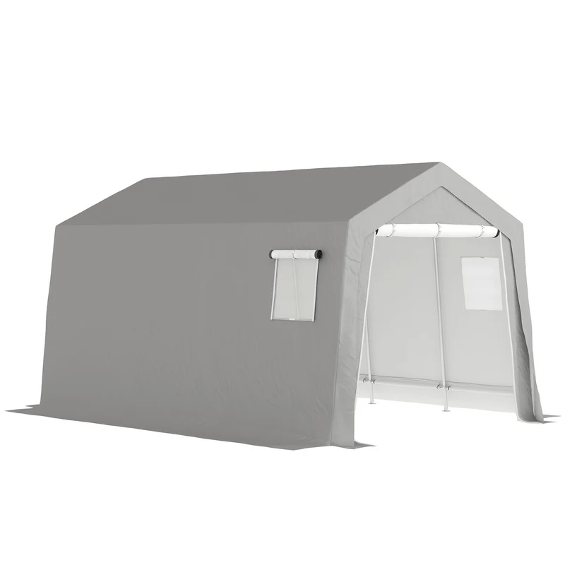 Abri de rangement extérieur pour motos et vélos 300 x 447 x 255 cm bâche étanche porte zippée moderne en métal gris clair 21_0005535