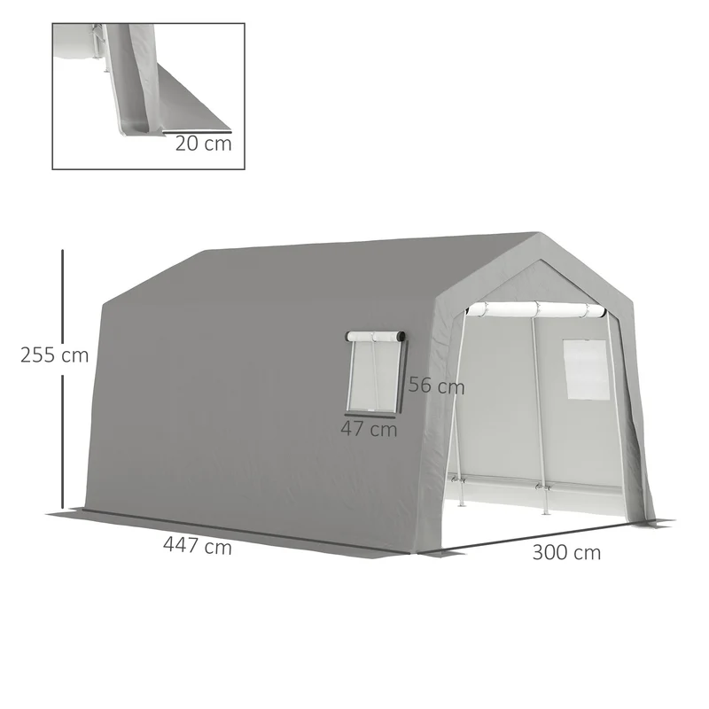 Abri de rangement extérieur pour motos et vélos 300 x 447 x 255 cm bâche étanche porte zippée moderne en métal gris clair 21_0005535