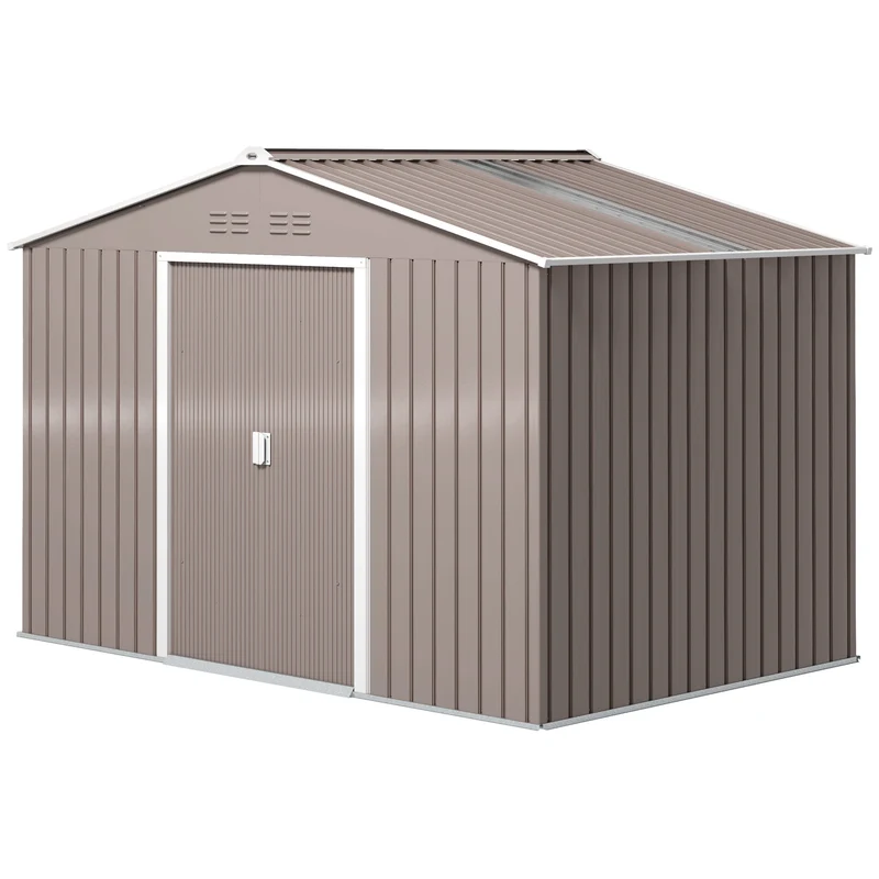 Abri de jardin extérieur 277 x 195 x 192 cm double porte coulissante ventilation toit incliné moderne en acier gris clair 21_0004036
