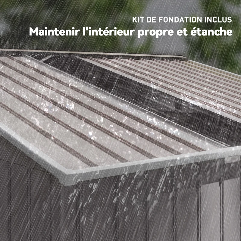 Abri de jardin extérieur 277 x 195 x 192 cm double porte coulissante ventilation toit incliné moderne en acier gris clair 21_0004036