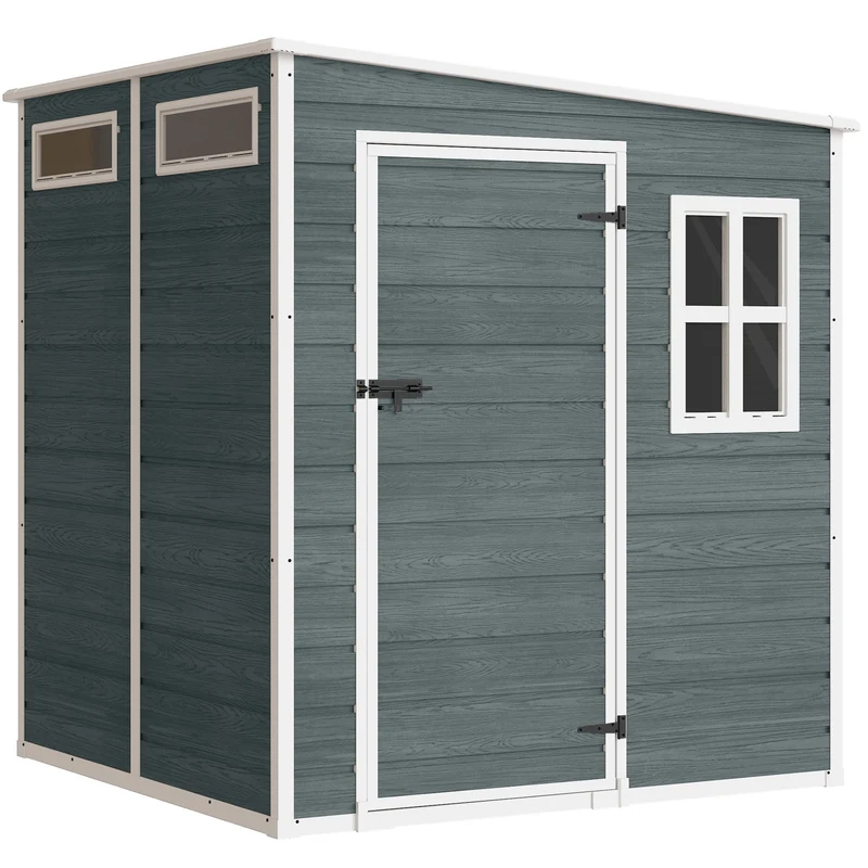Abri de jardin cabanon de stockage 182 x 182 x 183 cm plancher intégré porte verrouillable contemporain épuré en PP gris 21_0005617