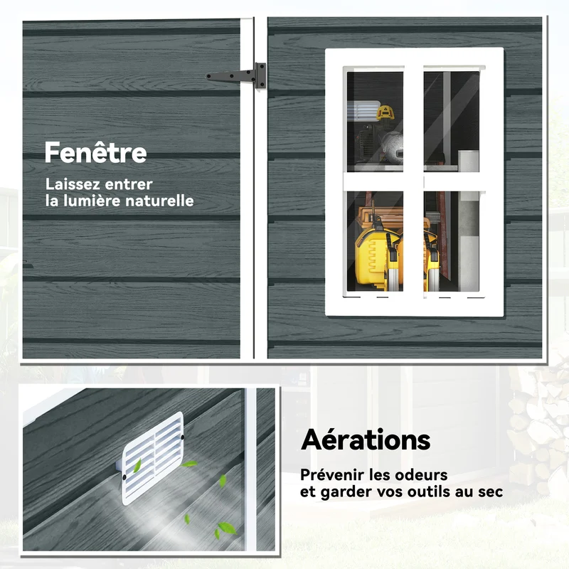 Abri de jardin cabanon de stockage 182 x 182 x 183 cm plancher intégré porte verrouillable contemporain épuré en PP gris 21_0005617