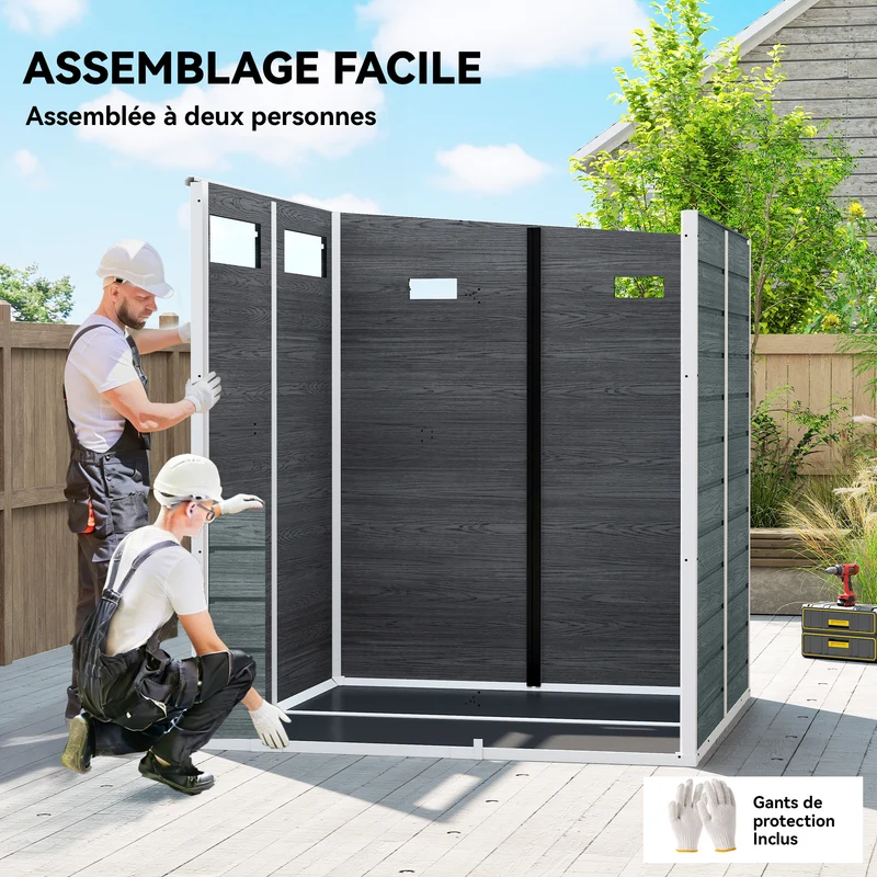 Abri de jardin cabanon de stockage 182 x 182 x 183 cm plancher intégré porte verrouillable contemporain épuré en PP gris 21_0005617