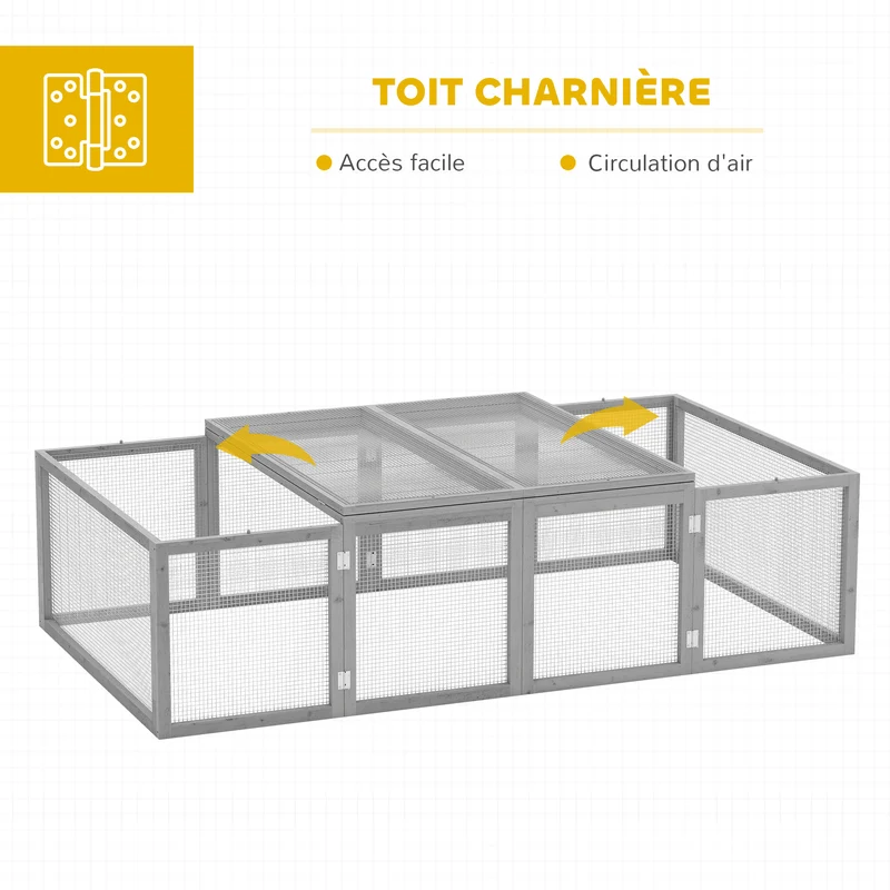 Clapier pour lapins extérieur intérieur 181 x 100 x 48 cm ventilation optimale facile à nettoyer rustique en bois gris 21_0007872