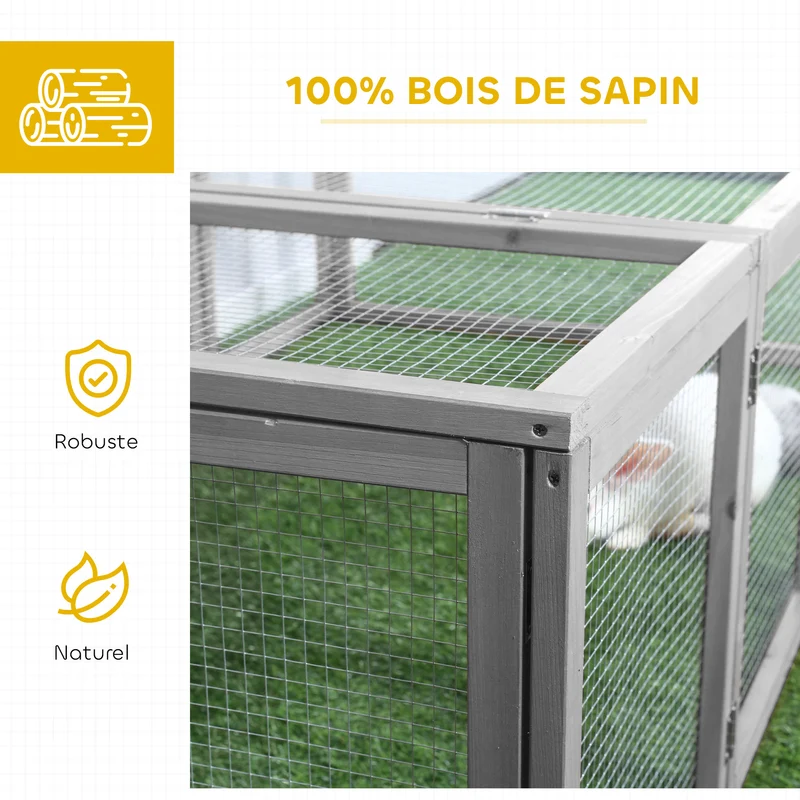 Clapier pour lapins extérieur intérieur 181 x 100 x 48 cm ventilation optimale facile à nettoyer rustique en bois gris 21_0007872