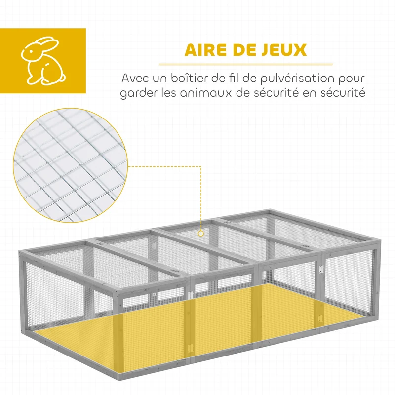 Clapier pour lapins extérieur intérieur 181 x 100 x 48 cm ventilation optimale facile à nettoyer rustique en bois gris 21_0007872