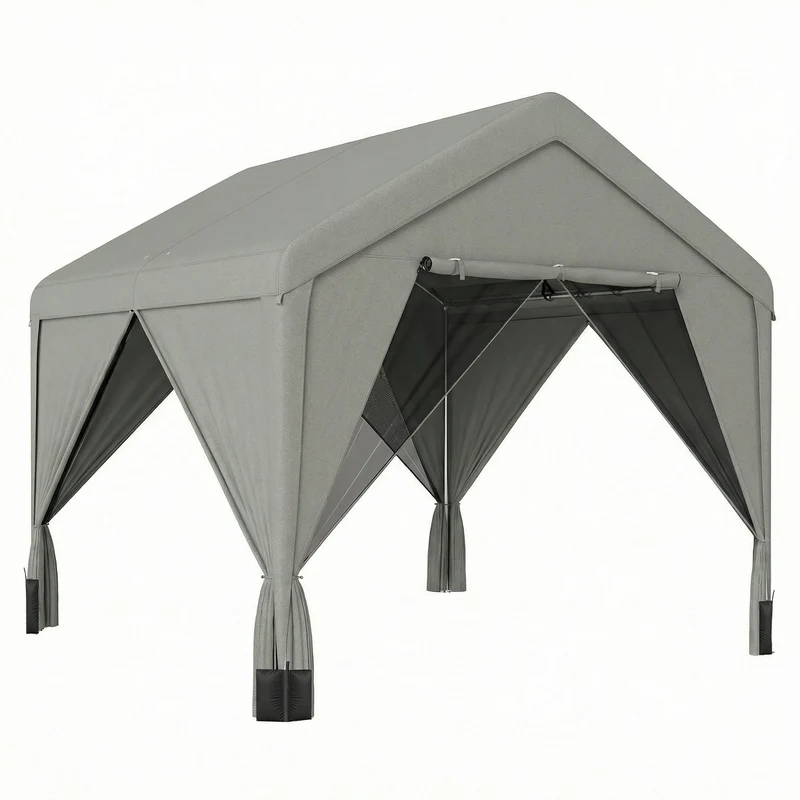 Tonnelle de jardin pavillon 295 x 300 x 278 cm toit hydrofuge parois modulables moderne design en acier galvanisé gris 21_0004910