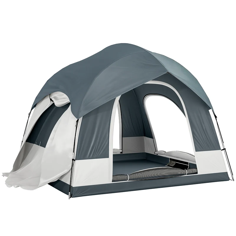 Tente camping hayon voiture 250 x 250 x 200 cm sans montage 3 portes ventilées contemporain en tissu oxford bleu foncé 21_0006563