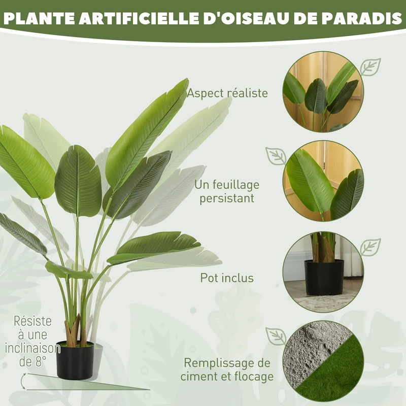 Plante artificielle oiseau de paradis intérieur salon 109 x 15 x 15 cm sans arrosage stable décoratif en plastique vert 21_0001393