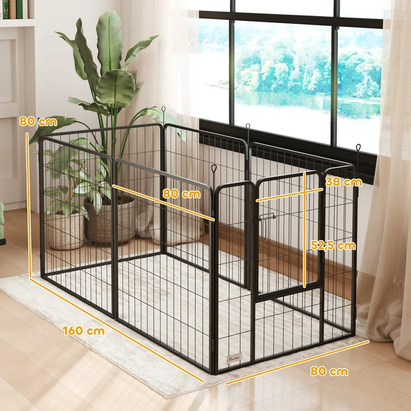 Parc pour chien modulable pliable 160 x 80 x 80 cm avec porte pour chiots et petits chiens style moderne en acier gris 21_0007480