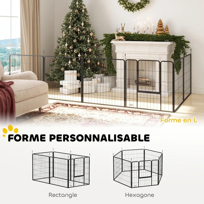 Parc pour chien modulable pliable 160 x 80 x 80 cm avec porte pour chiots et petits chiens style moderne en acier gris 21_0007480