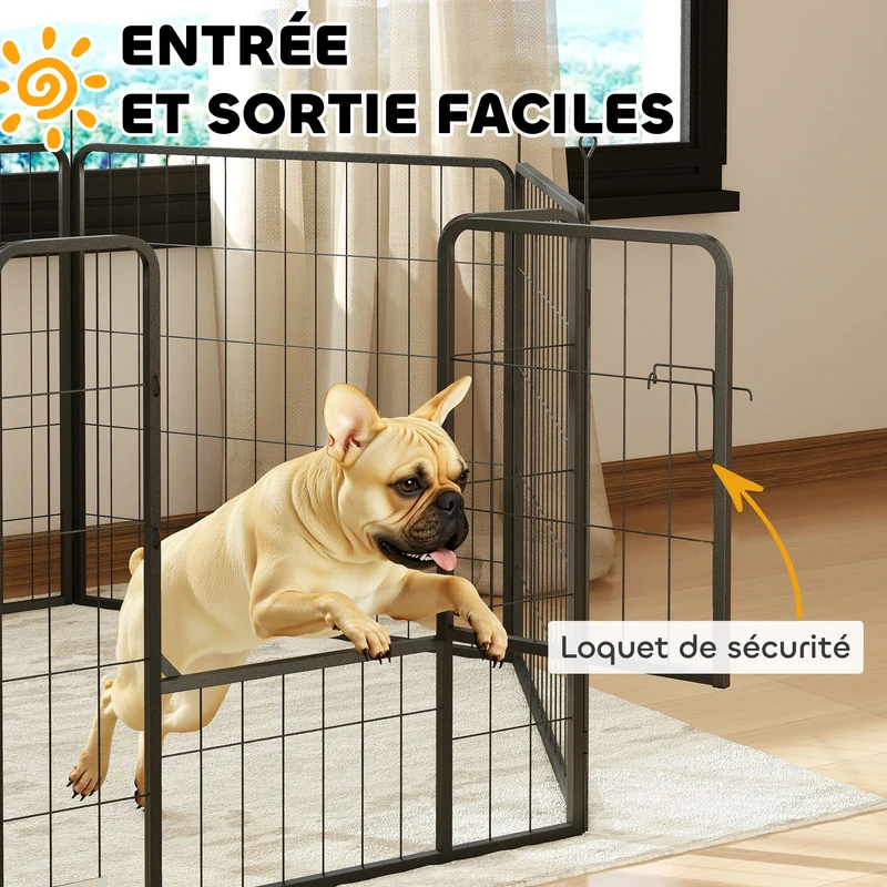 Parc pour chien modulable pliable 160 x 80 x 80 cm avec porte pour chiots et petits chiens style moderne en acier gris 21_0007480