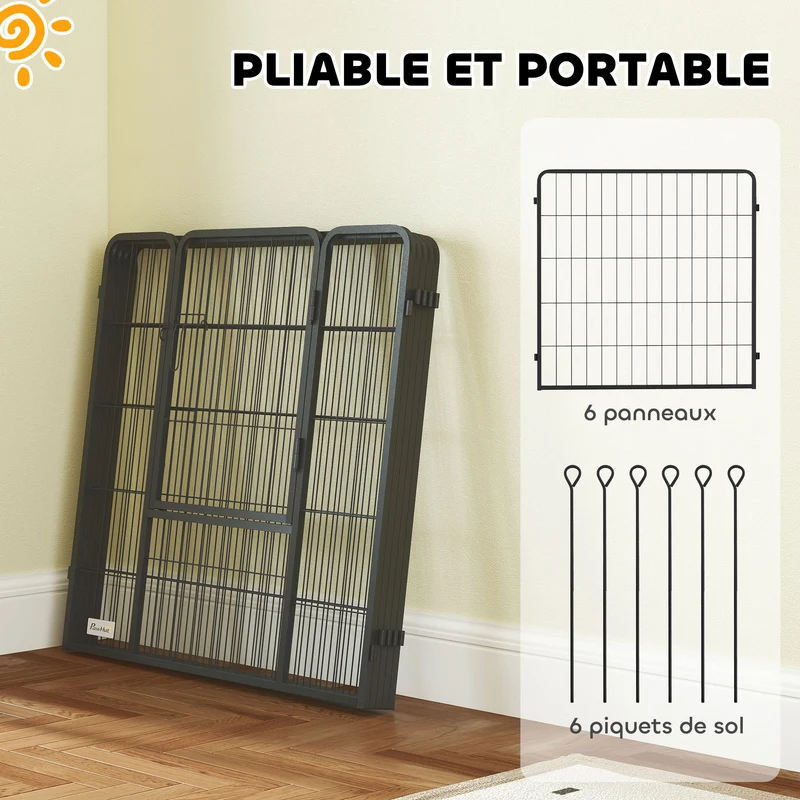 Parc pour chien modulable pliable 160 x 80 x 80 cm avec porte pour chiots et petits chiens style moderne en acier gris 21_0007480
