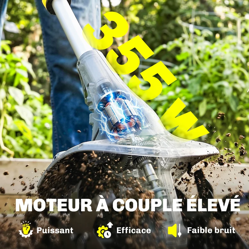 Motobineuse électrique sans fil jardin 133 x 22 x 18 cm autonomie 75min lame 20 cm ergonomique moderne en aluminium gris 21_0005676