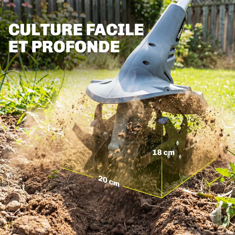 Motobineuse électrique sans fil jardin 133 x 22 x 18 cm autonomie 75min lame 20 cm ergonomique moderne en aluminium gris 21_0005676
