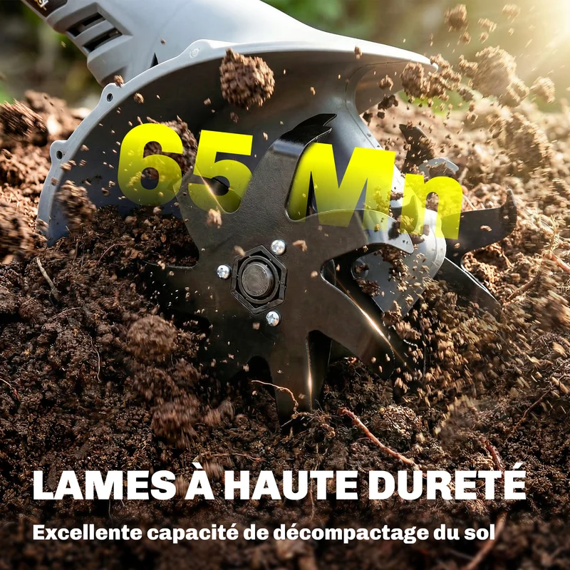 Motobineuse électrique sans fil jardin 133 x 22 x 18 cm autonomie 75min lame 20 cm ergonomique moderne en aluminium gris 21_0005676