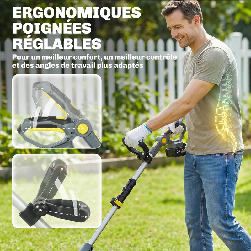 Motobineuse électrique sans fil jardin 133 x 22 x 18 cm autonomie 75min lame 20 cm ergonomique moderne en aluminium gris 21_0005676
