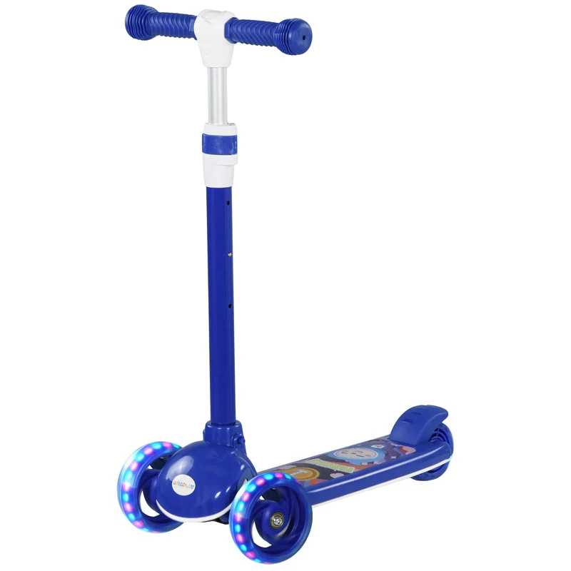 Trottinette enfant trois roues initiation 52 x 29 x 76 cm guidon réglable roues lumineuses pliable design en PP bleu 21_0000687